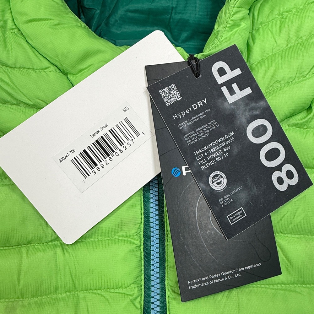 Stio Men Pinion Down Pullover 800 FP Hooded Jacket Green Tender Shoot MEDIUM NWT - Picture 4 of 9
